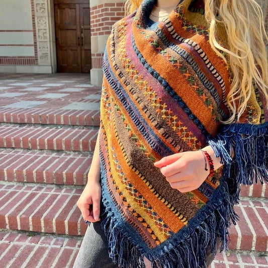Tapestry Weave Alpaca Poncho